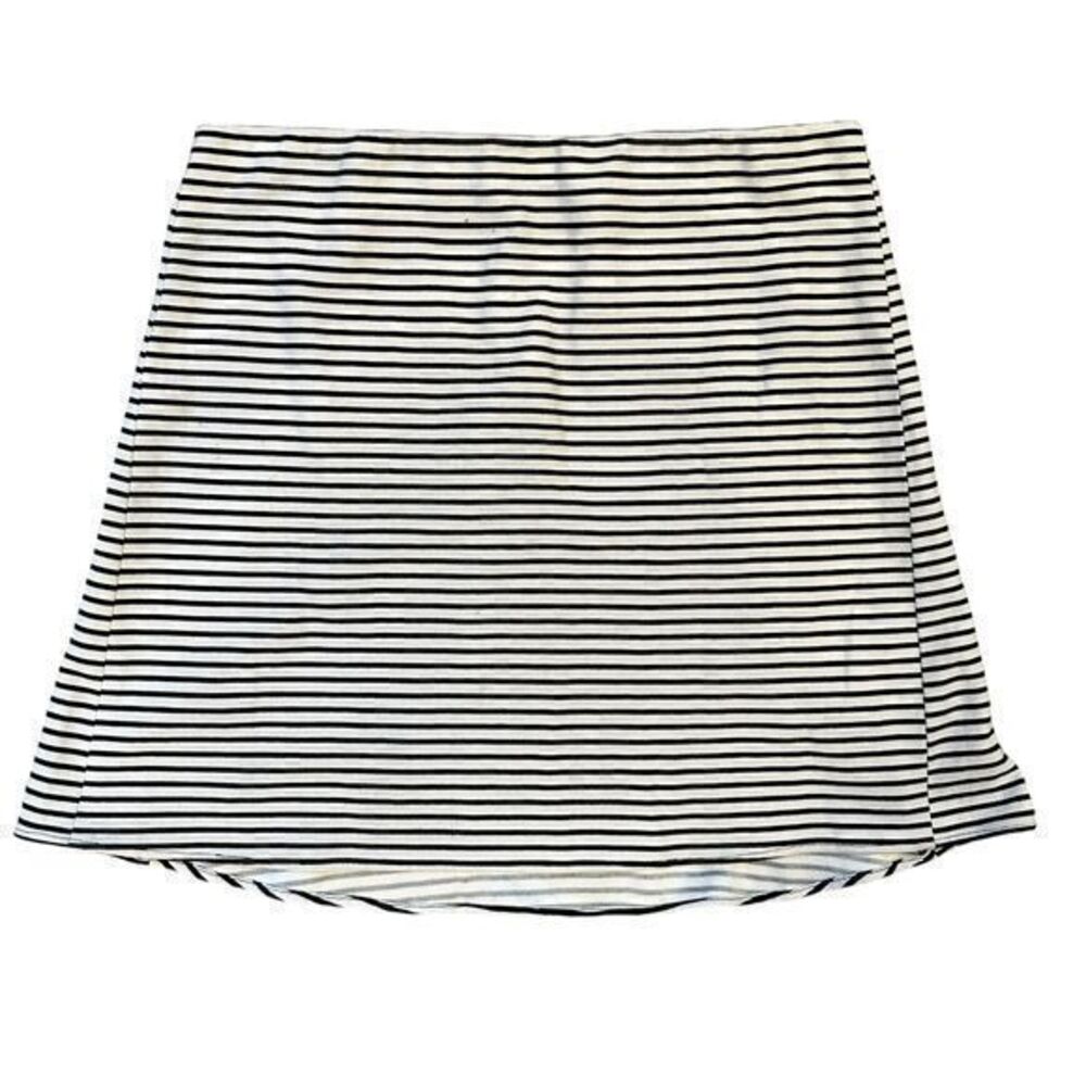 Ann Taylor Black and White Striped A-Line Elastic Waist Zip Mini Skirt Size 16